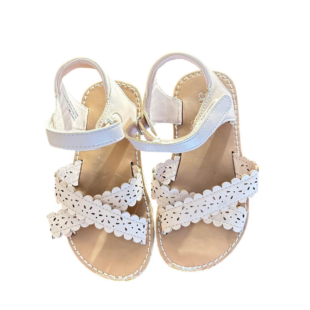 Annie Karen Girls Pink Scalloped Laser Cut Sandals Size 9M‎ Hook Loop Straps